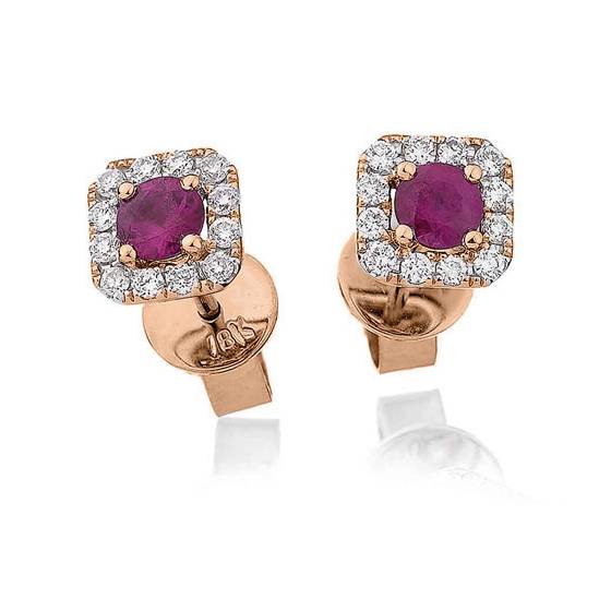 Round Ruby and Diamond Cluster Earrings