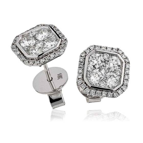 Unique Round Diamond Cluster Earrings