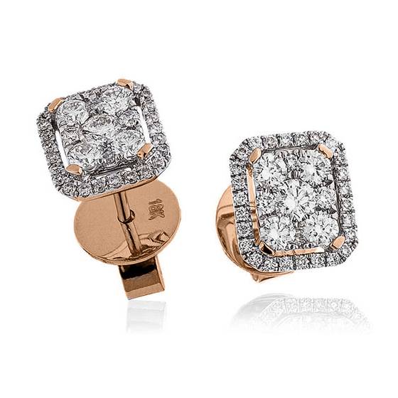 Unique Round Diamond Halo Cluster Earrings