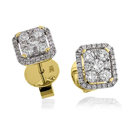 Unique Round Diamond Halo Cluster Earrings