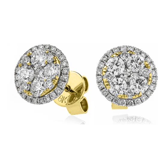 Classic Round Diamond Cluster Earrings