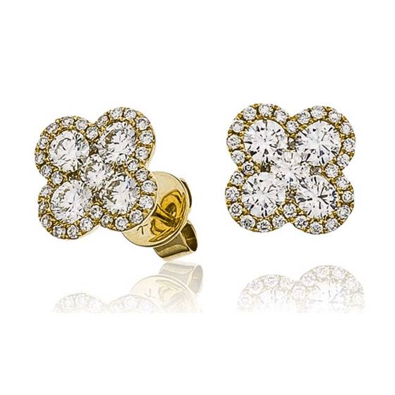 Clover Round Diamond Cluster Earrings