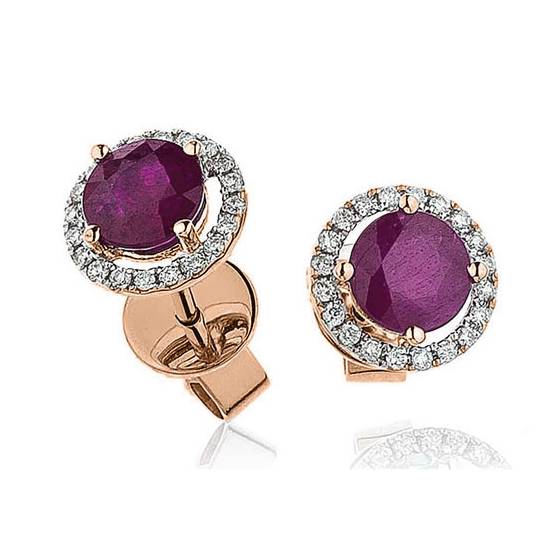 Round Ruby and Diamond Cluster Earrings