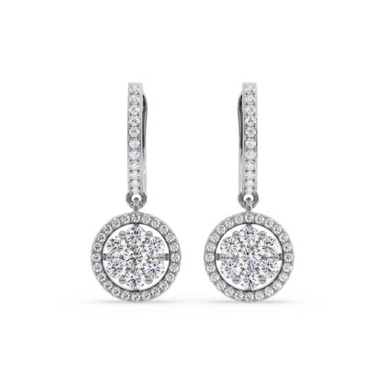 1.10ct Modern Round Diamond Drop Cluster Earrings