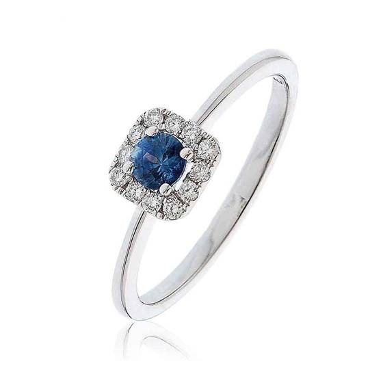 Round Blue Sapphire and Diamond Ring