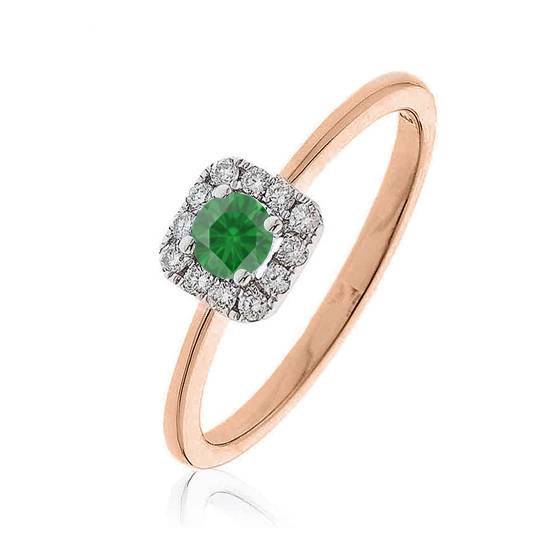Round Emerald and Diamond Halo Ring