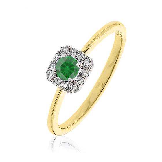 Round Emerald and Diamond Halo Ring