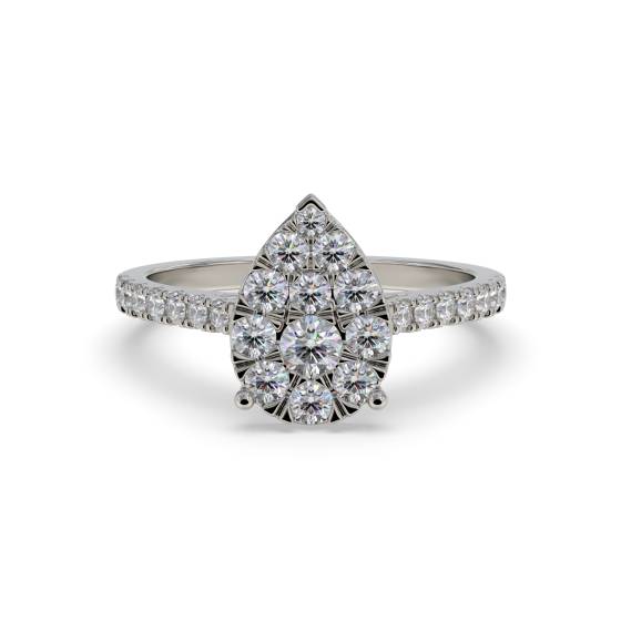 0.60ct Modern Pear Shaped Round Diamond Cluster Ring
