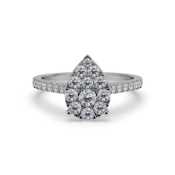 0.60ct Modern Pear Shaped Round Diamond Cluster Ring