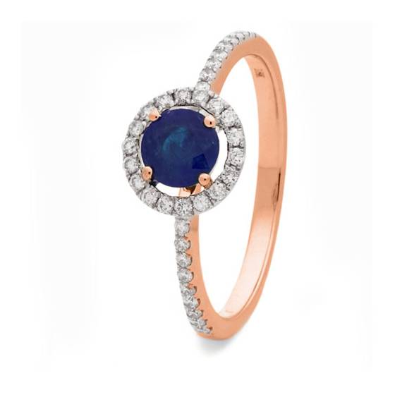 0.80ct Blue Sapphire and Diamond Halo Ring