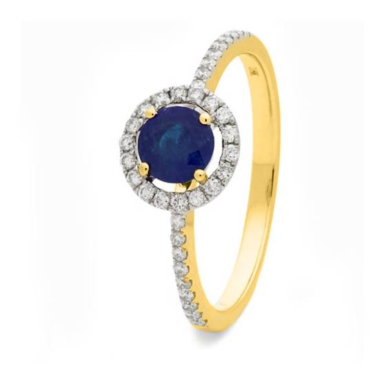 0.80ct Blue Sapphire and Diamond Halo Ring