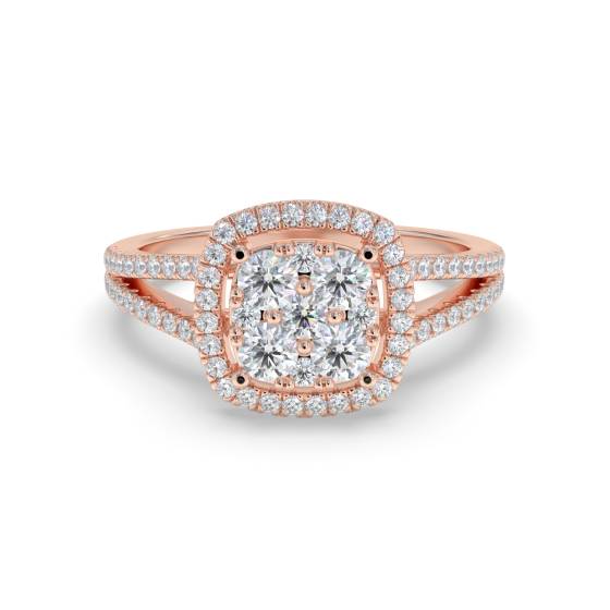 0.75ct Modern Split Shoulder Round Diamond Cluster Ring