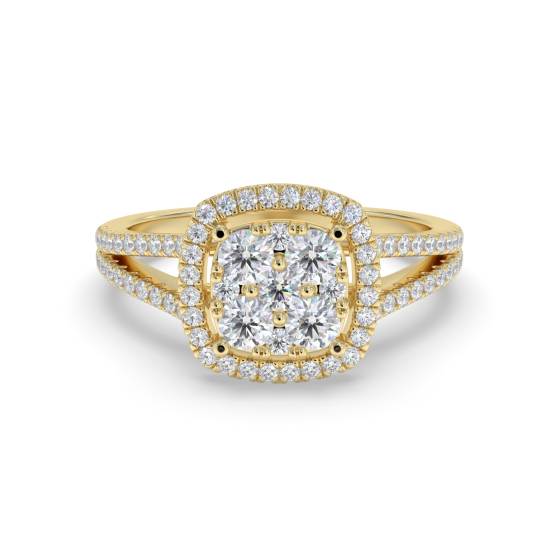 0.75ct Modern Split Shoulder Round Diamond Cluster Ring