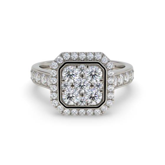 0.90ct Modern Round Diamond Halo Cluster Ring