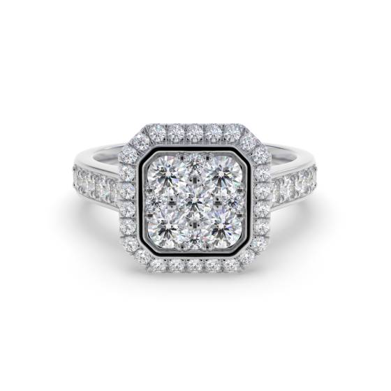 0.90ct Modern Round Diamond Halo Cluster Ring