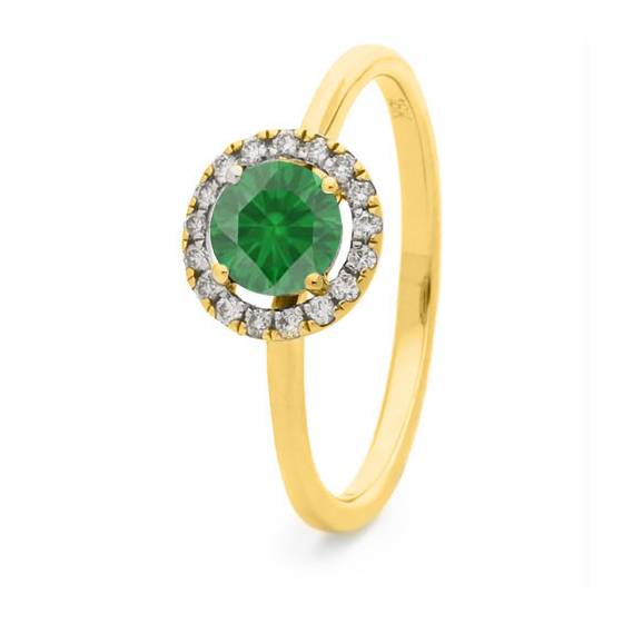 Round Emerald and Diamond Halo Ring