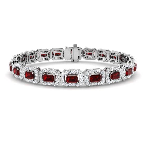 9.30ct VS/E-F Emerald Cut Ruby and Round Diamond Bracelet