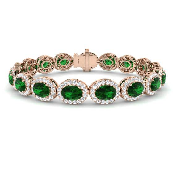 16.20ct VS/E-F Oval Cut Emerald and Round Diamond Halo Bracelet