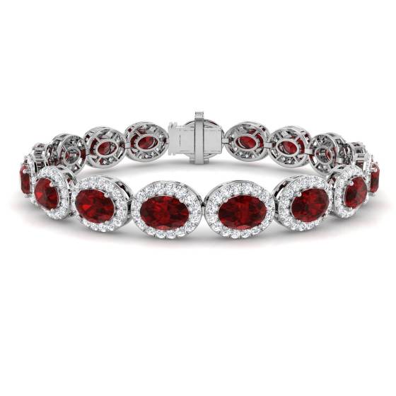 19.20ct VS/E-F Oval Ruby and Round Diamond Halo Bracelet