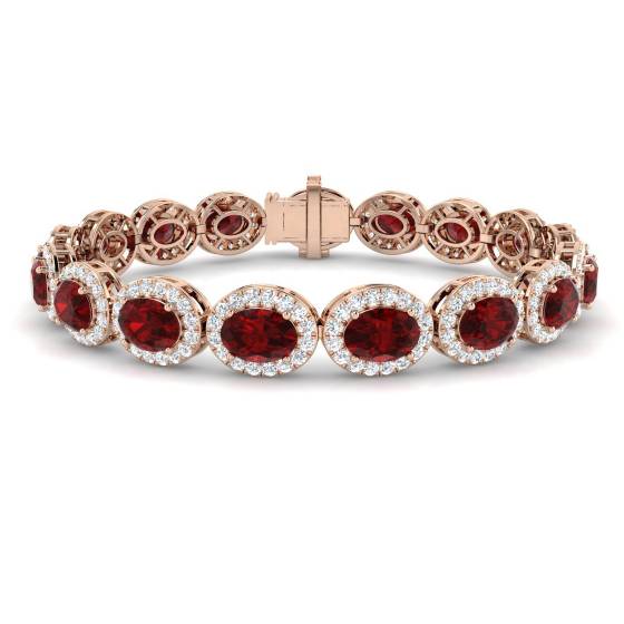 19.20ct VS/E-F Oval Ruby and Round Diamond Halo Bracelet