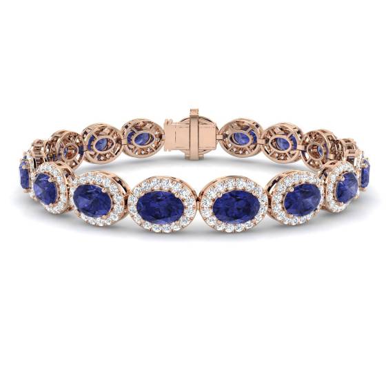 16.50ct VS/E-F Oval Cut Tanzanite and Round Diamond Bracelet