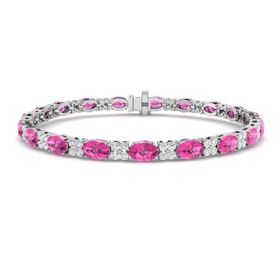 11.90ct VS/E-F Oval Pink Sapphire and Round Diamond Set Bracelet