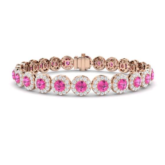 11.50ct VS/E-F Round Cut Pink Sapphire and Round Diamond Bracelet