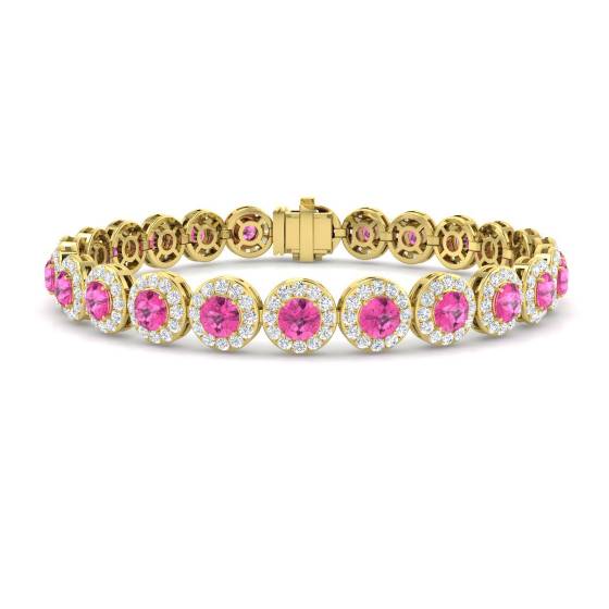 11.50ct VS/E-F Round Cut Pink Sapphire and Round Diamond Bracelet