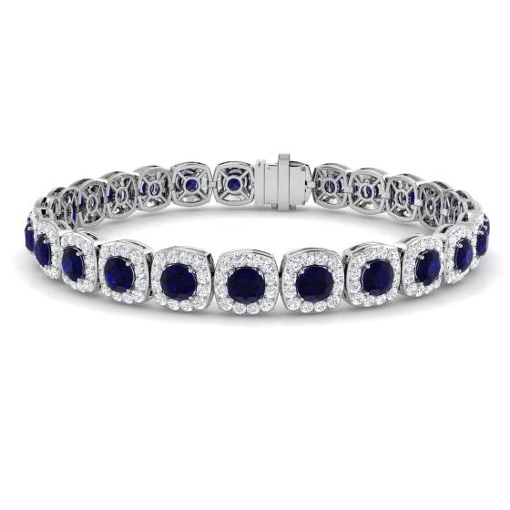 10.85ct VS/E-F Round Cut Blue Sapphire and Round Diamond Bracelet