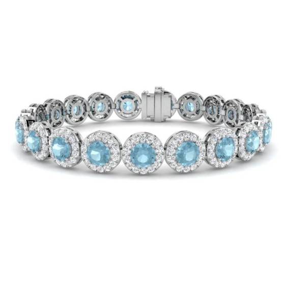 12.55ct VS/E-F Round Aquamarine and Round Diamond Bracelet