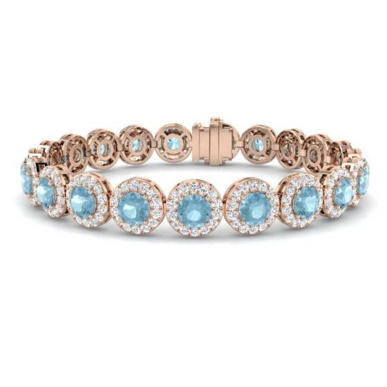 12.55ct VS/E-F Round Aquamarine and Round Diamond Bracelet