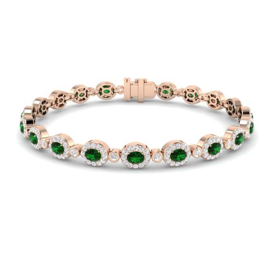 5.55ct VS/E-F Oval Cut Emerald and Round Diamond Halo Bracelet