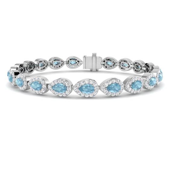 6.15ct VS/E-F Pear Aquamarine and Round diamond Bracelet