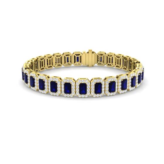 14.25ct VS/E-F Emerald Cut Blue Sapphire and Round Diamond Bracelet