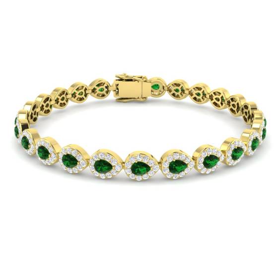 5.75ct VS/E-F Pear Cut Emerald and Round Diamond Halo Bracelet