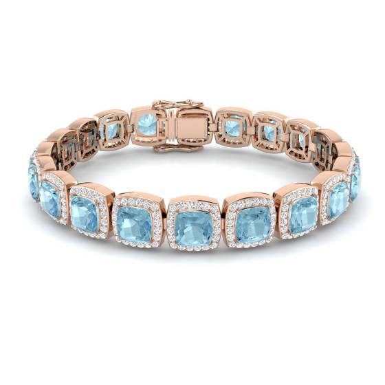 20.70ct VS/E-F Cushion Aquamarine and Round Diamond Halo Bracelet