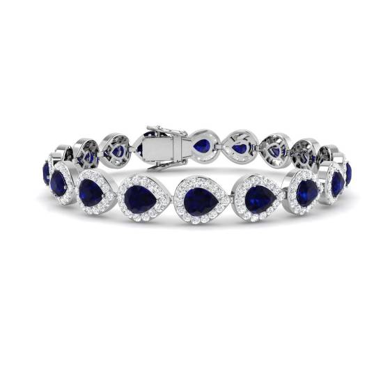 16.20ct VS/E-F Pear Cut Blue Sapphire and Round Diamond Bracelet