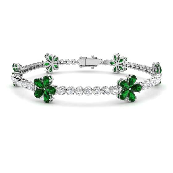 6.20ct VS/E-F Pear Emerald and Round Diamond Designer Bracelet