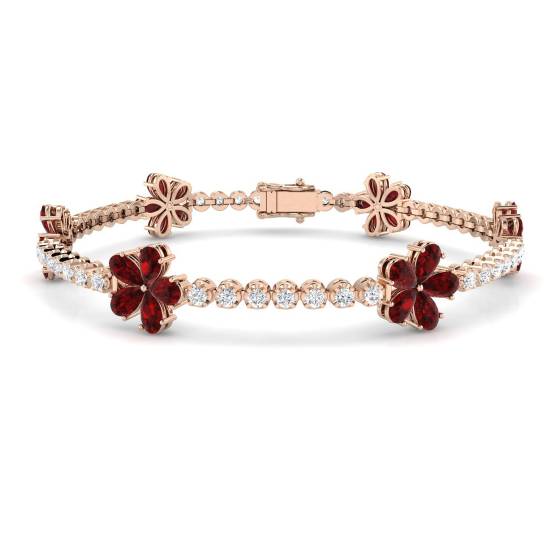8.30ct VS/E-F Pear Ruby and Round Diamond Designer Bracelet