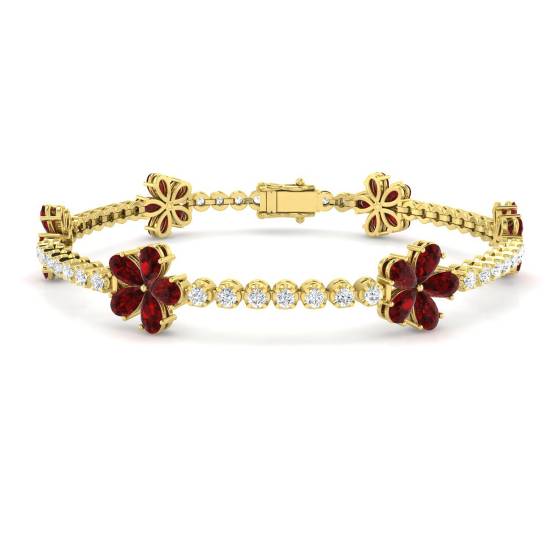 8.30ct VS/E-F Pear Ruby and Round Diamond Designer Bracelet