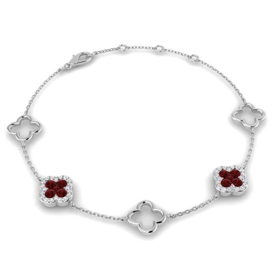 0.75ct VS/E-F Clover Style Designer Bracelet with Round Ruby and Diamonds