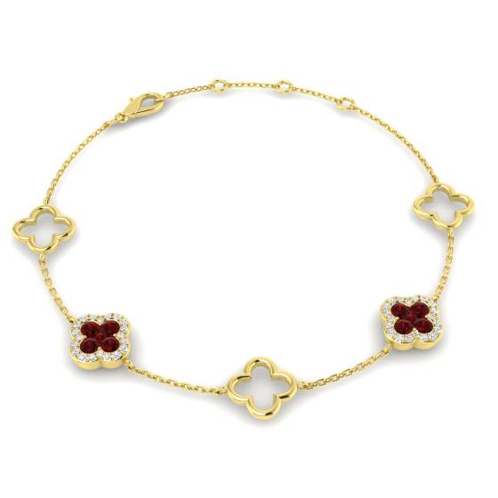 0.75ct VS/E-F Clover Style Designer Bracelet with Round Ruby and Diamonds