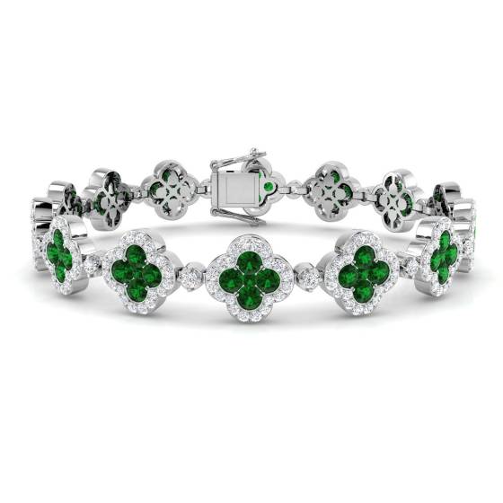 8.10ct VS/E-F Clover Style Designer Bracelet with Round Emerald and Diamonds
