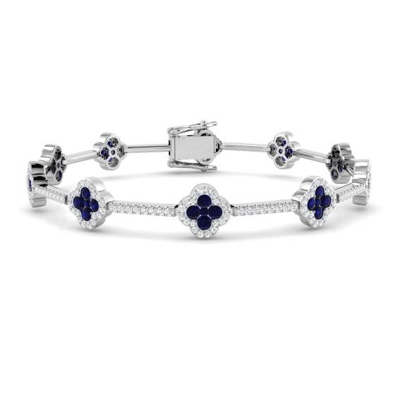 3.30ct VS/E-F Round Blue Sapphire and Round Diamond Designer Bracelet