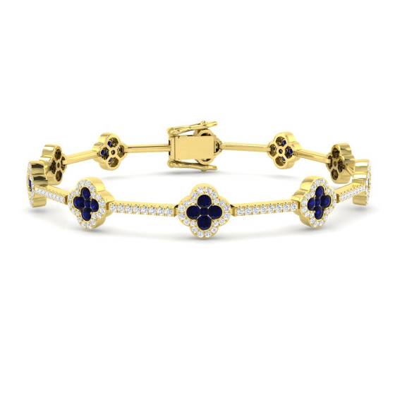 3.30ct VS/E-F Round Blue Sapphire and Round Diamond Designer Bracelet