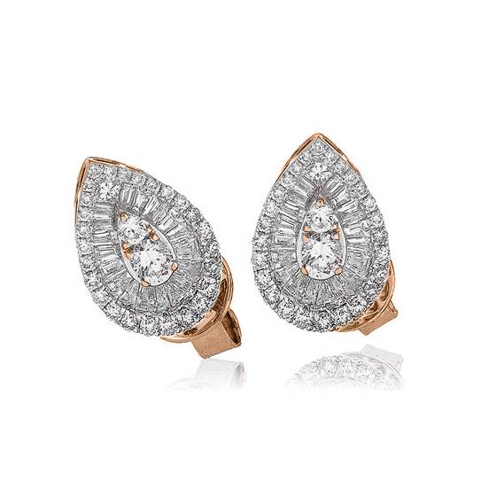 Teardrop Round and Baguette Diamond Cluster Earrings
