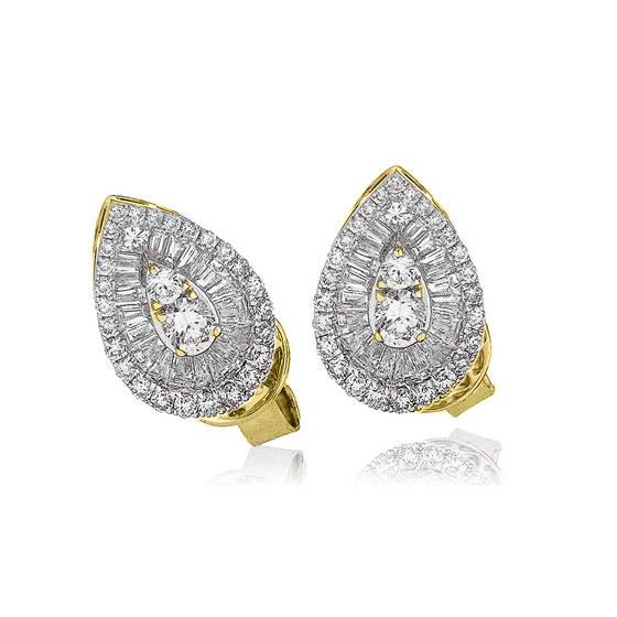 Teardrop Round and Baguette Diamond Cluster Earrings
