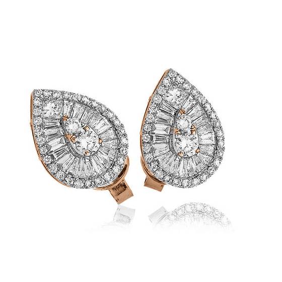 Teardrop Round and Baguette Diamond Cluster Earrings