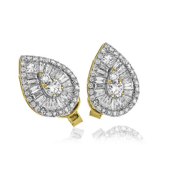 Teardrop Round and Baguette Diamond Cluster Earrings