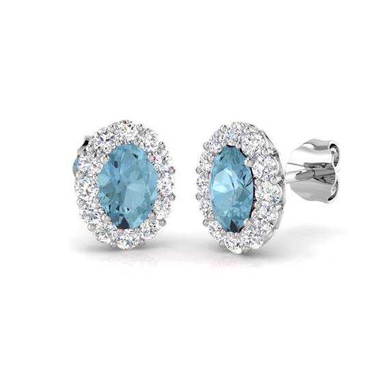 Oval and Round Aquamarine Halo Earrings